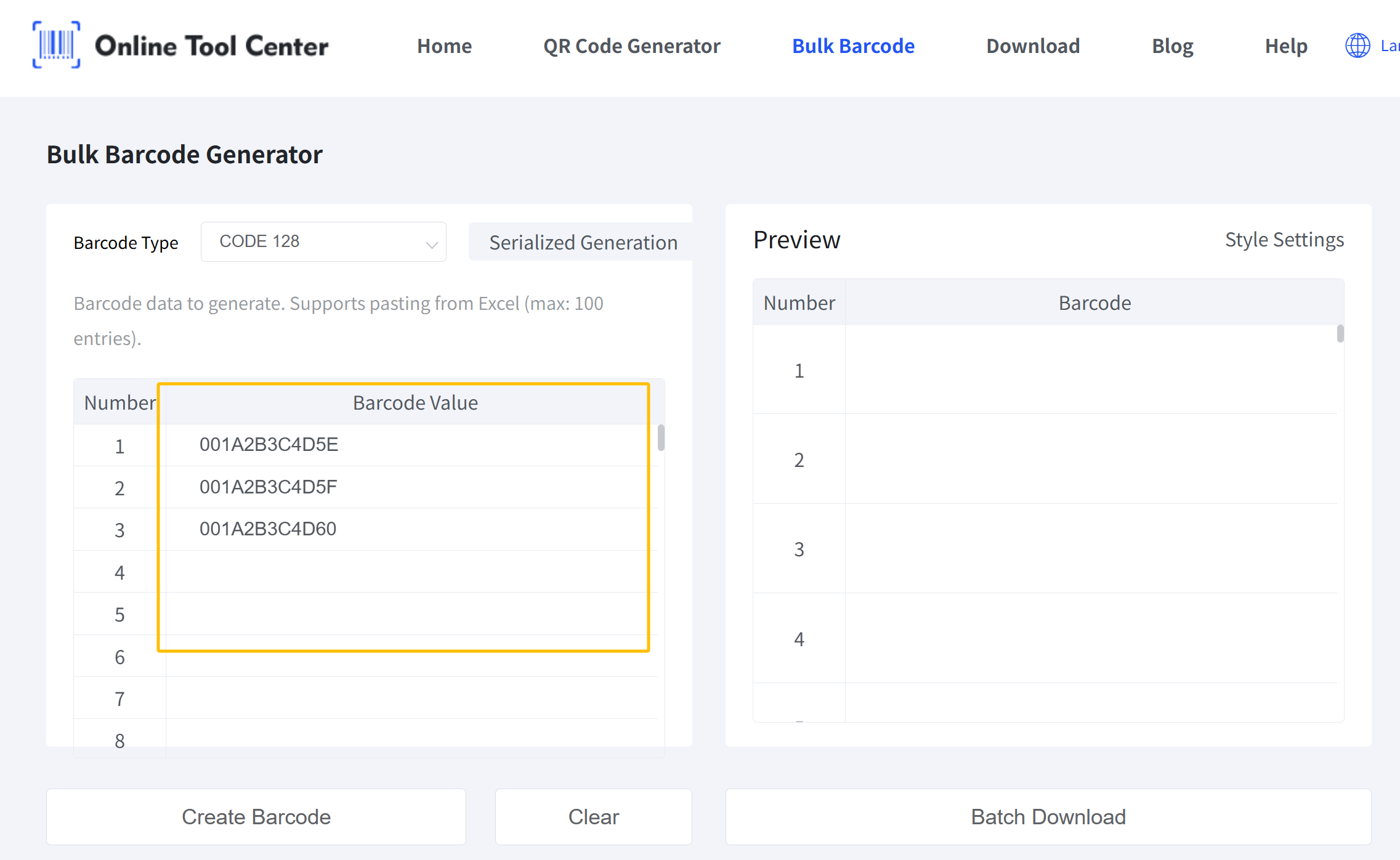 Bulk viivakoodi generaattori
