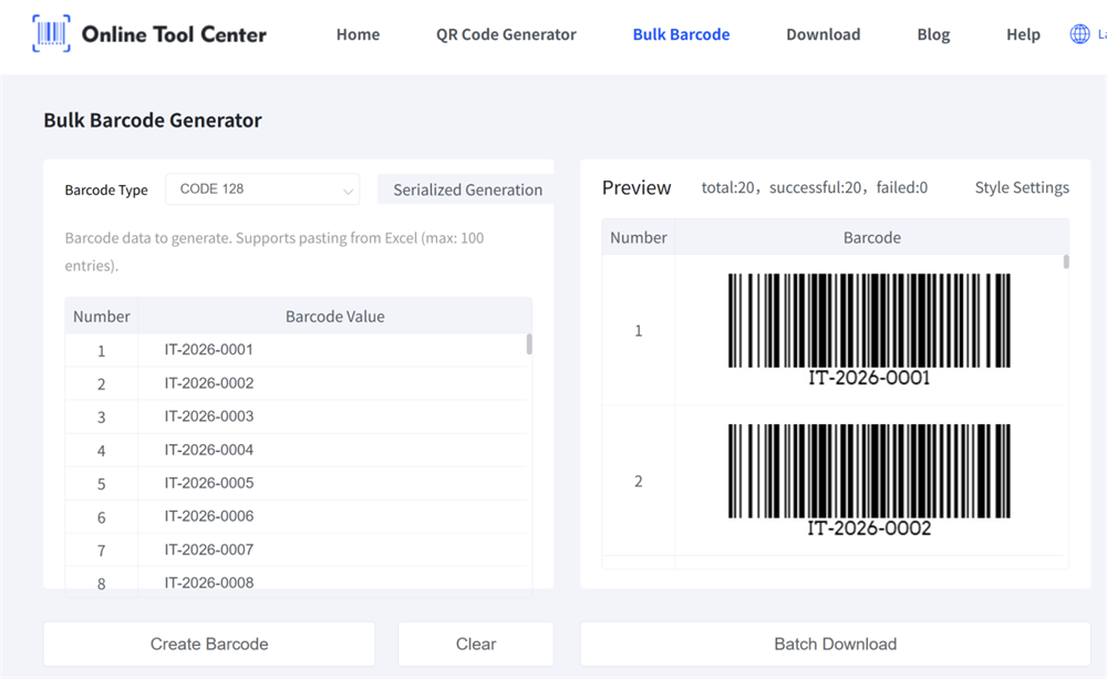 Multiple Barcode Generator Useita viivakoodeja generaattori