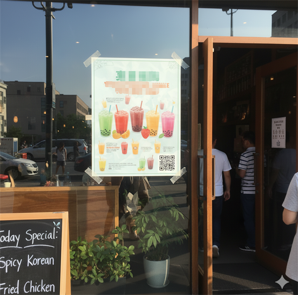 QR-koodi myym&auml;l&auml;n sis&auml;&auml;nk&auml;ynnill&auml; olevalla mainoksileineell&auml;