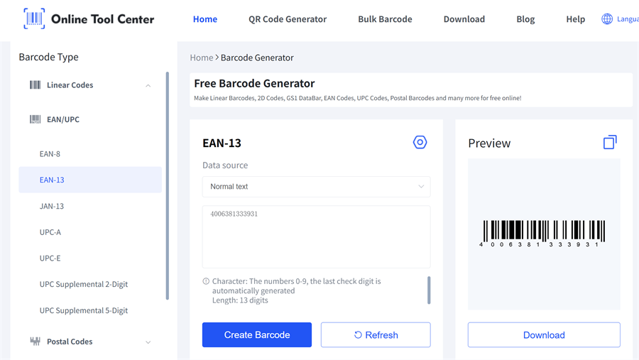 GTIN 13 viivakoodin generaatio