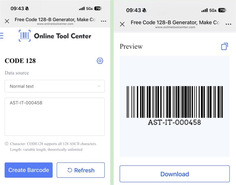Erate-koodi 128 viivakoodi