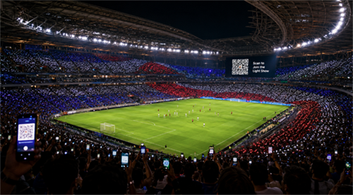 World Cup QR code light show Maailmancupien QR-koodin valoesitys