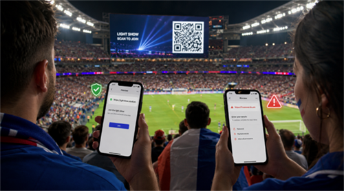 scan qr code at a world cup match skannaa QR-koodi MM-ottelussa